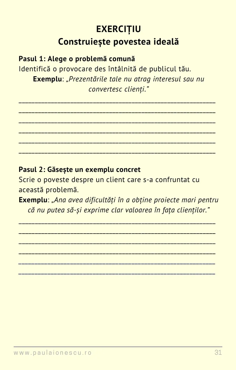 Exercițiu din ghidul PICUR, cu spații de completat