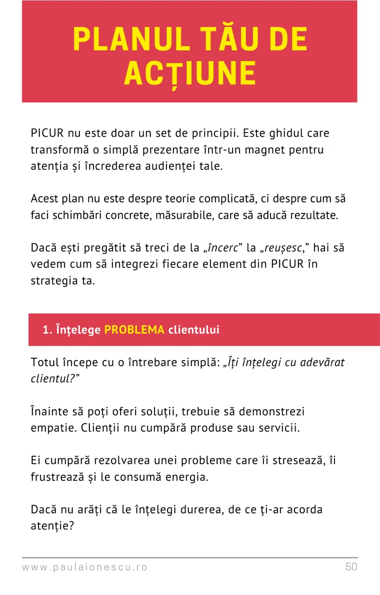 Pagina „Planul tău de acțiune” din ghidul PICUR